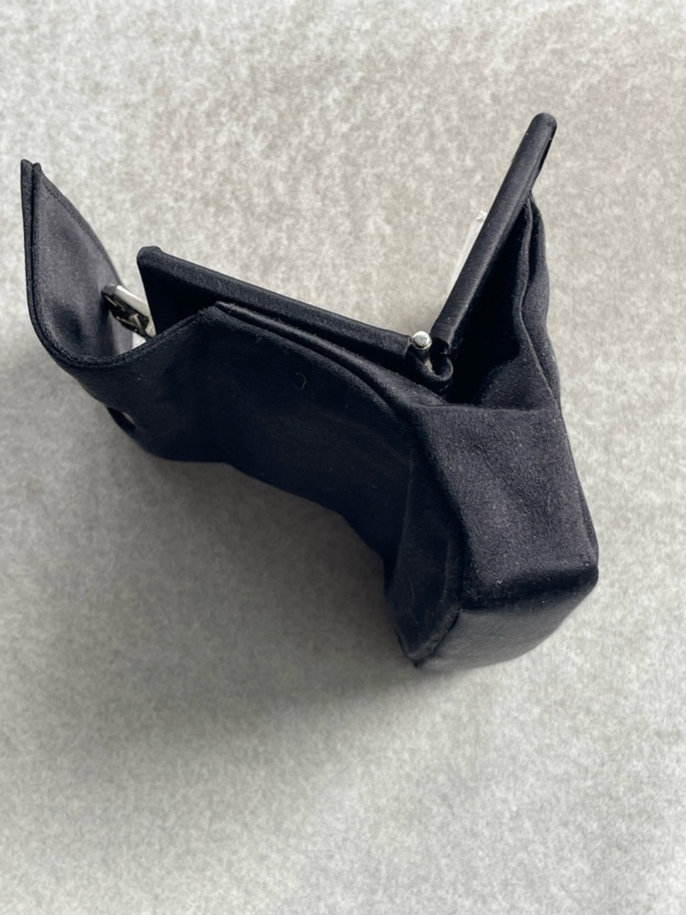 Barney’s New York Black Satin Fold Over Clutch With Marquisette Clasp NWOT - Picture 12 of 14